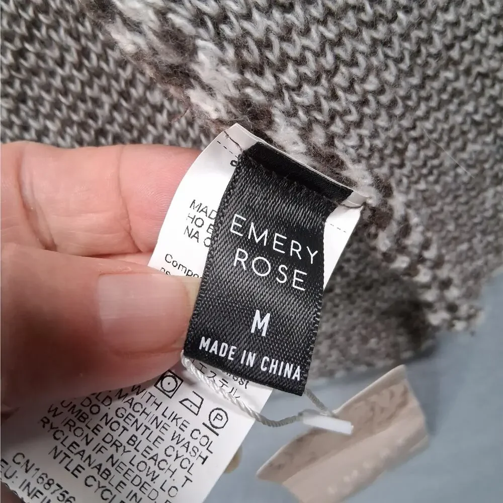 NWT Emily Rose‎ Open Front Cardigan Sweater Women's Medium Gray White Chevron